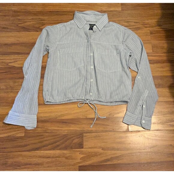Abercrombie & Fitch XS VISCOSE BLEND Button Down Shirt Blue White Striped Collar - Picture 1 of 11